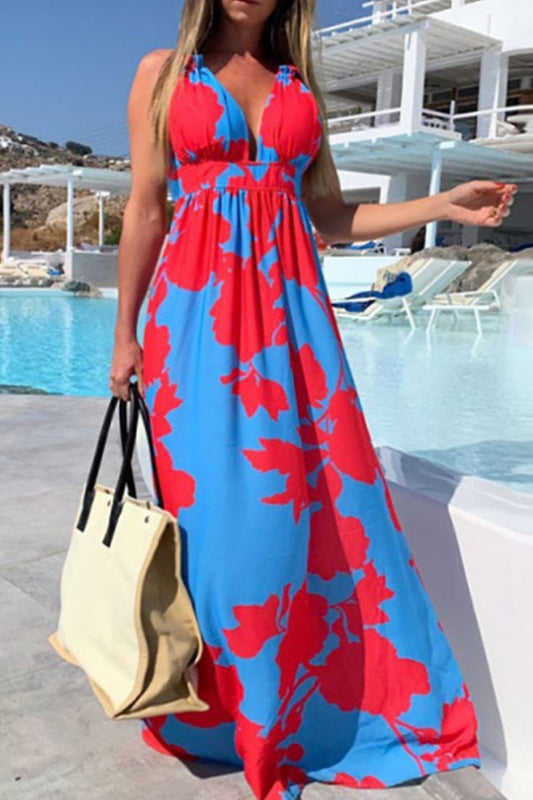 Contrast Halter Neck Maxi Dress