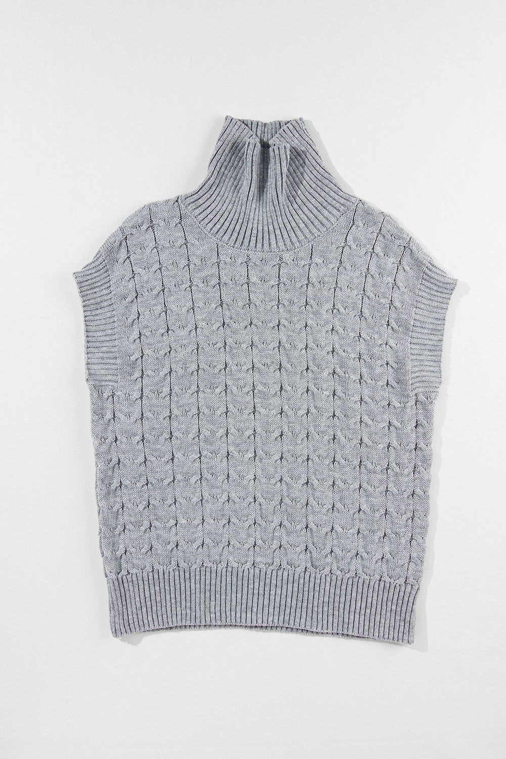 Medium Grey Cable Knit Turtleneck Batwing Sleeve Sweater