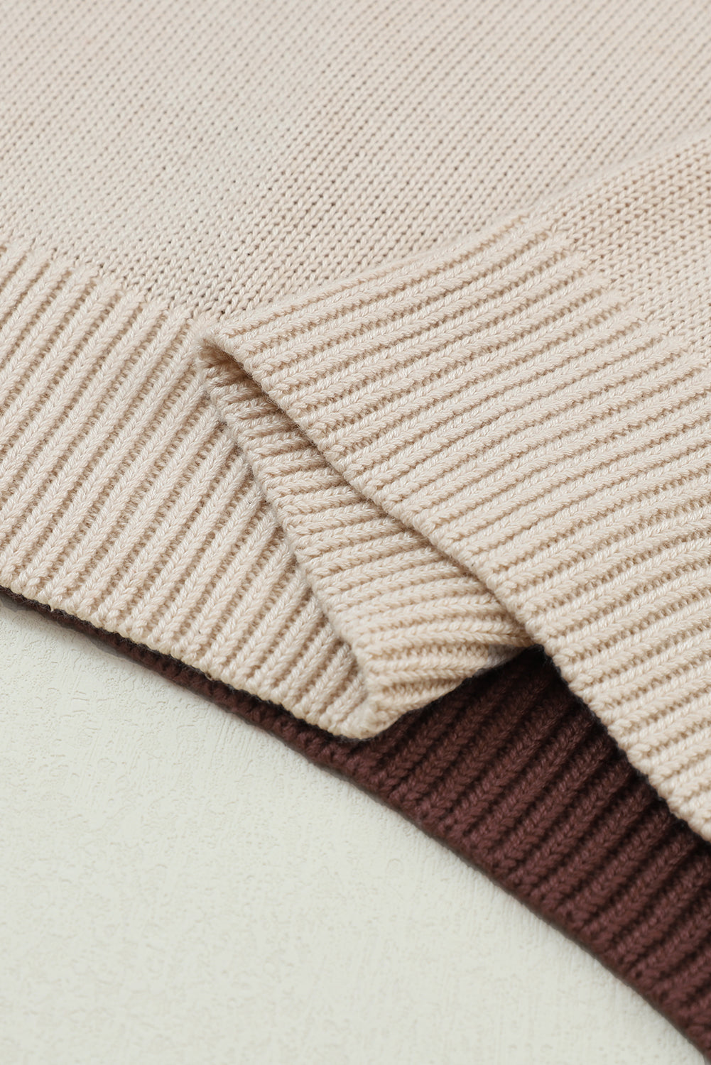 Coffee Colorblock Bishop Sleeve Ribbed Trim Sweater