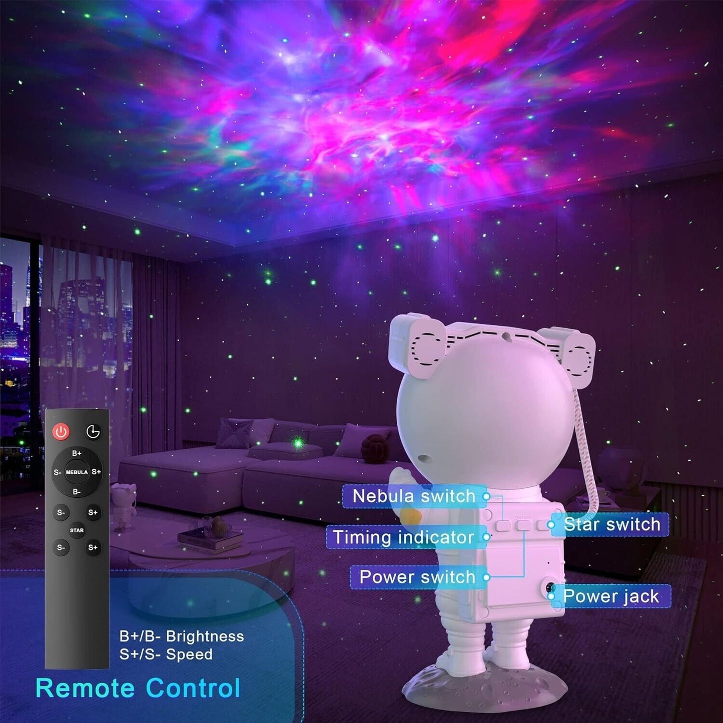 Star Projector Galaxy Night Light - Astronaut Space Buddy Projector with Remote