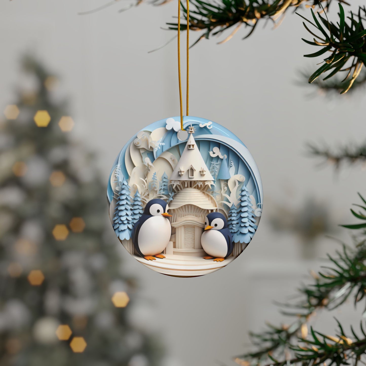 Mother and Baby Penguin Christmas Tree Ornament