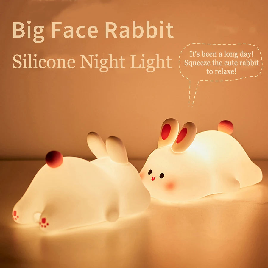 Cute Rabbit Silicone Night Lights Rechargeable Bedside Patting Nightlight Bedroom Atmosphere Lamp for Child Holiday Gift Room