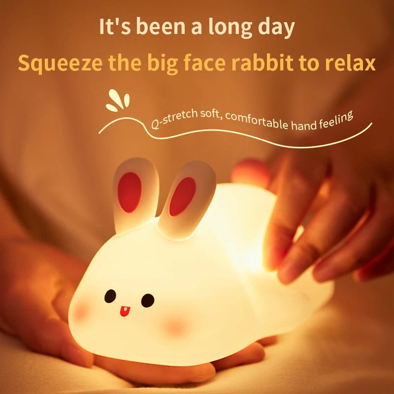 Cute Rabbit Silicone Night Lights Rechargeable Bedside Patting Nightlight Bedroom Atmosphere Lamp for Child Holiday Gift Room