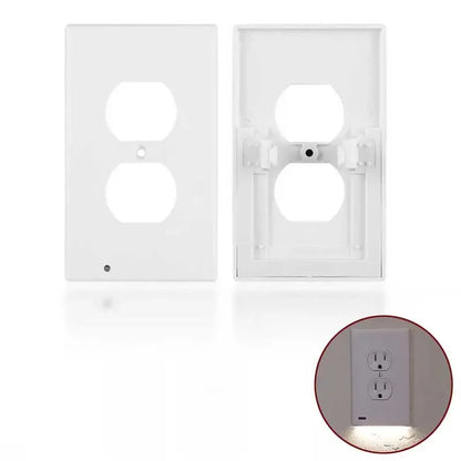 Duplex Electrical Outlet Modern Plugboard Plug-In Electrical Receptacle Wall Plate with LED Night Lights - Auto On/Off Sensor