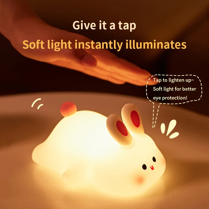 Cute Rabbit Silicone Night Lights Rechargeable Bedside Patting Nightlight Bedroom Atmosphere Lamp for Child Holiday Gift Room