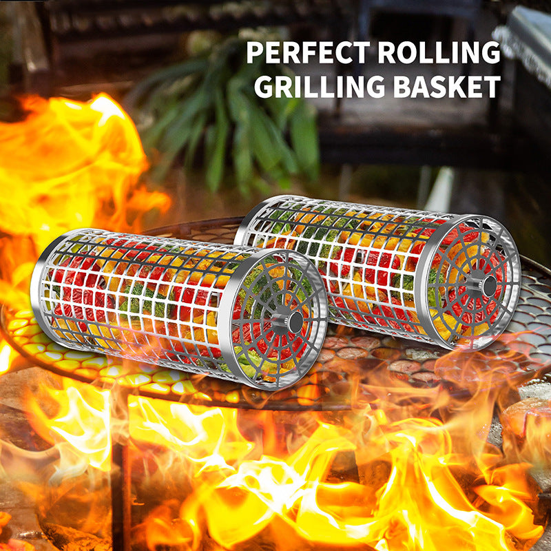 ProGrill Rotating Grill Basket: Outdoor Smoking Cage Portable Barbecue Net Rolling BBQ Grill