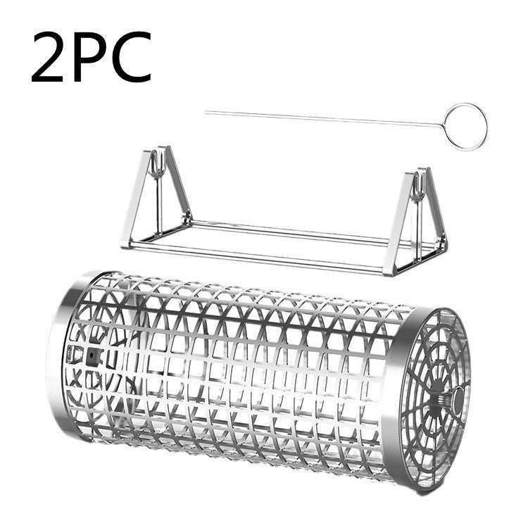 ProGrill Rotating Grill Basket: Outdoor Smoking Cage Portable Barbecue Net Rolling BBQ Grill