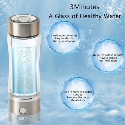 420Ml Portable Hydrogen Water Ionizer Machine,Hydrogen Water Generator, Rechargeable Hydrogen Rich Water Glass Health Cup for Home Travel - Silver