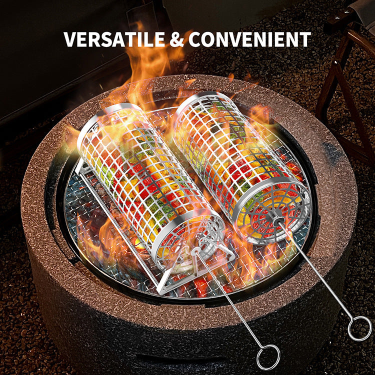 ProGrill Rotating Grill Basket: Outdoor Smoking Cage Portable Barbecue Net Rolling BBQ Grill