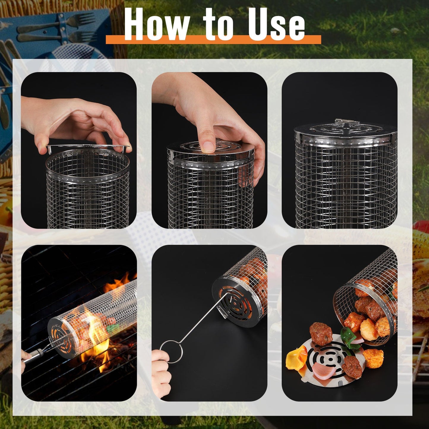 GrillMaster 360° BBQ Grill Baskets - 12 Pc Set